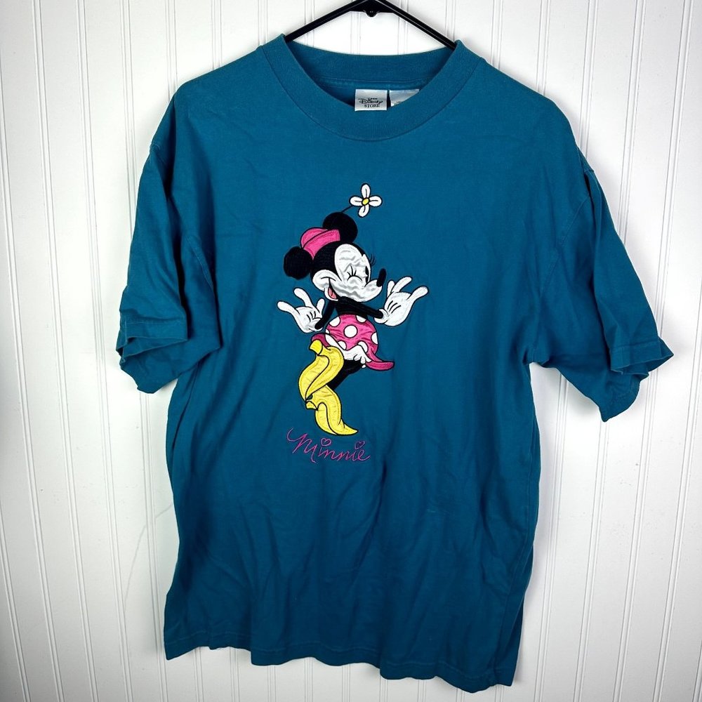 The Disney Store Vintage Minnie Mouse Shirt Short Sleeve Teal Size Large 90's Y2